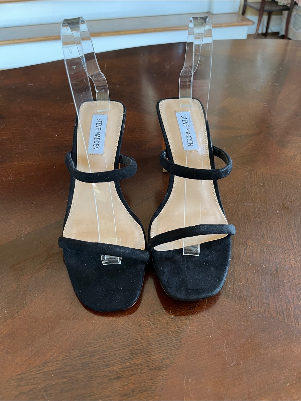 Steve Madden Black Suede Double-Strap Block Heel Sandals